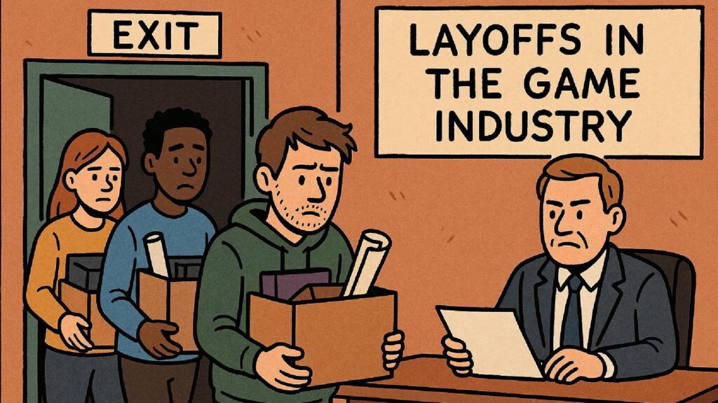 Ein Comic-Bild über Entlassungen in der Spielbranche