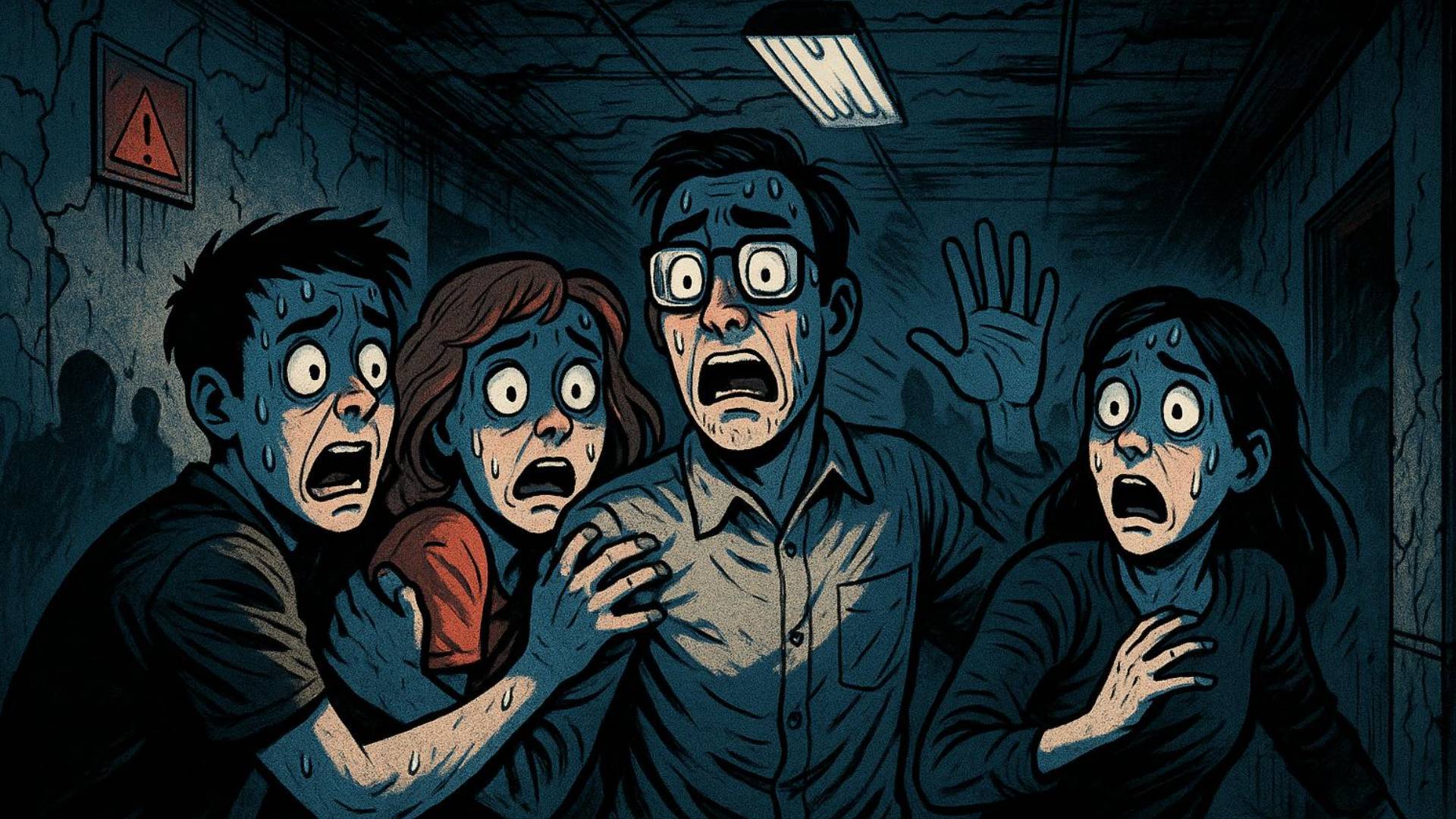 Schreckhafte Gesichter im Comic-Stil