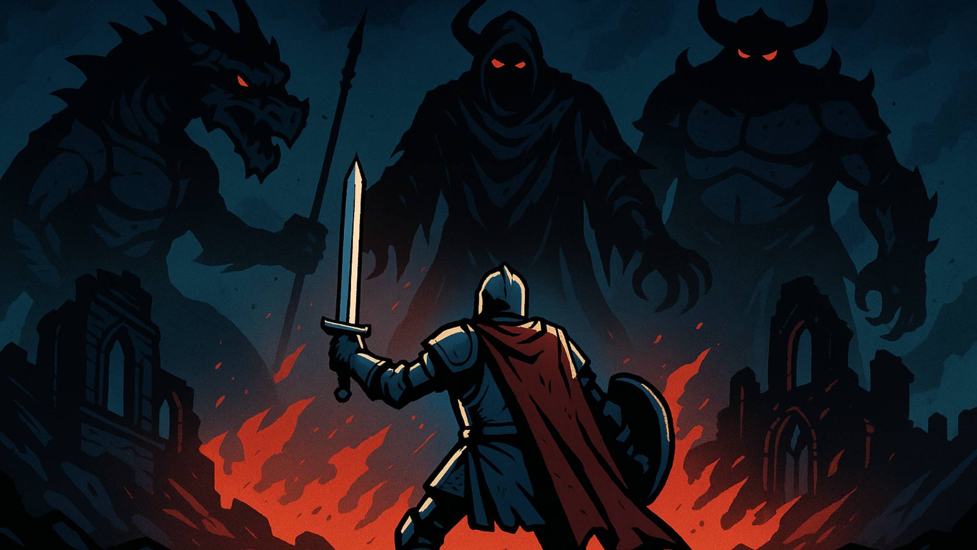 Warum Soulslikes so beliebt sind, zeigt dieses Bild, wobei ein Ritter einer Übermacht an Monstern gegenübersteht.