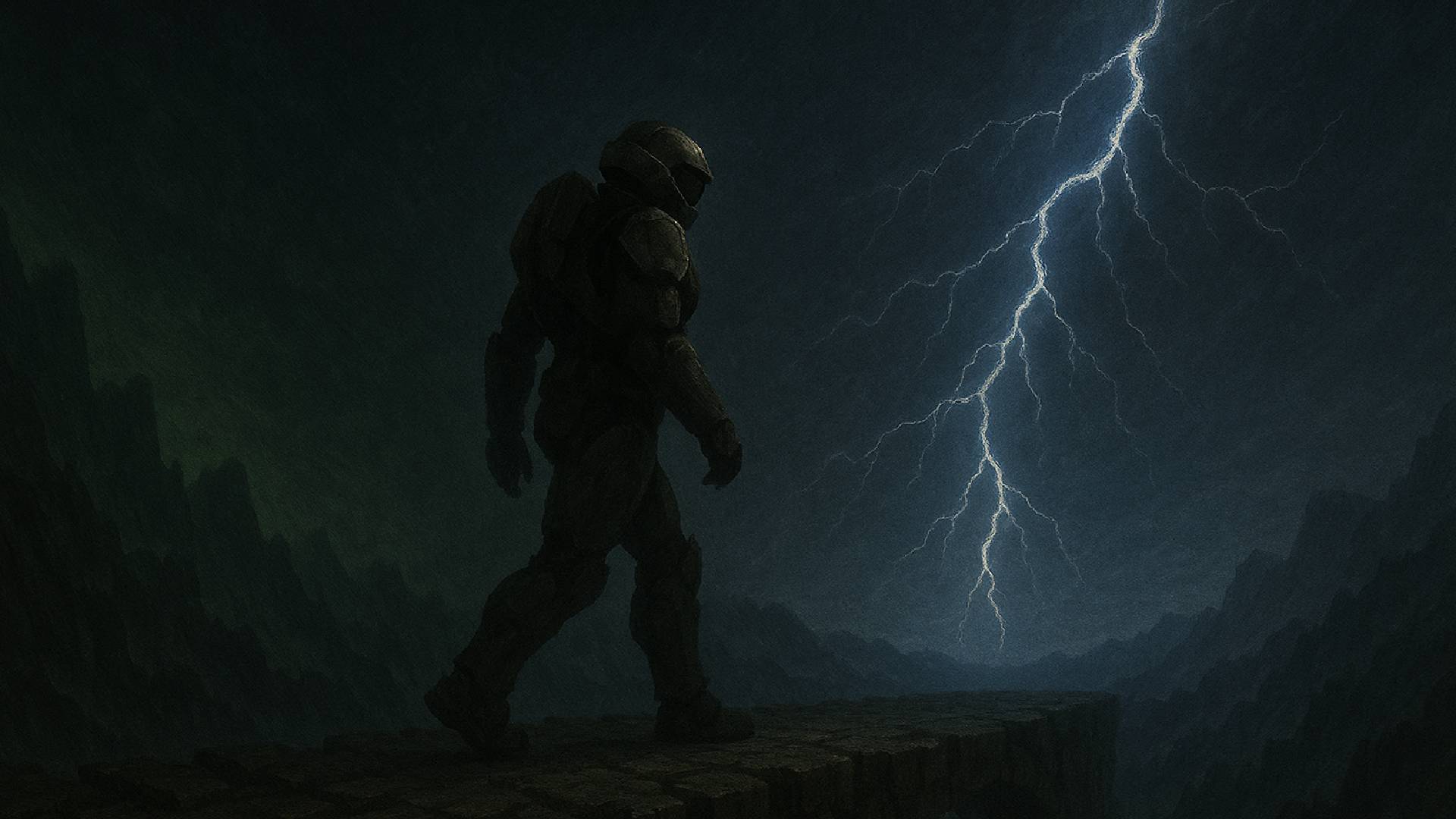 Symbolisches Bild zum Halo-Remake. Ein Soldat wandert von einer Brücke zur anderen Seite.