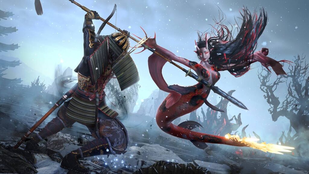 Samurai kämpft gegen einen Yokai in Nioh 3 mit Katana und düsterem Fantasy-Setting