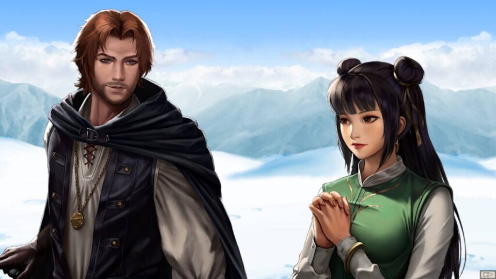 Charaktere im Strategie-RPG Symphony of War: The Nephilim Saga vor verschneiter Fantasy-Kulisse