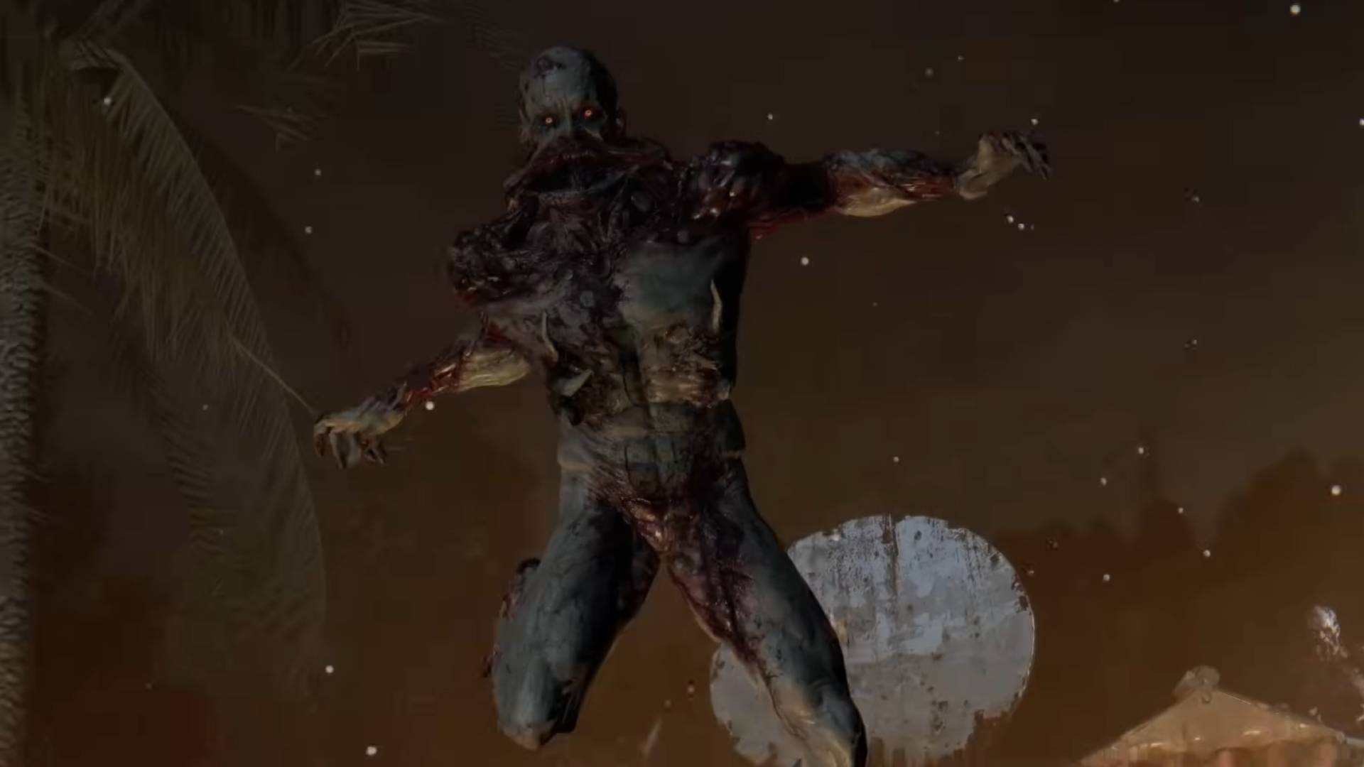 Schattenjäger aus Dying Light bei Nacht mit ausgestreckten Armen vor dunklem Himmel