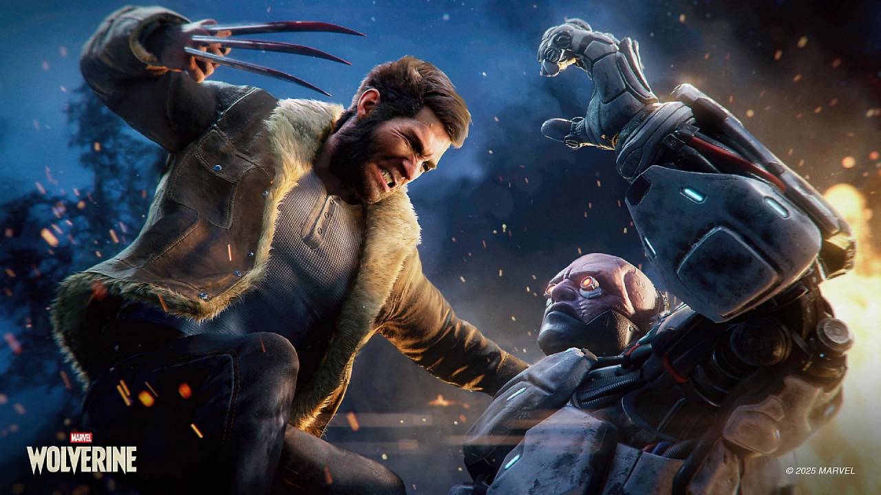 Marvel’s Wolverine Wolverine kämpft mit ausgefahrenen Klauen gegen einen schwer gepanzerten Gegner