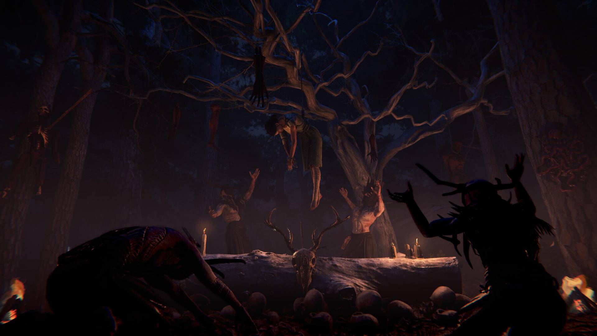 Dunkle Spielszene aus Nested Lands mit Kultisten und mittelalterlicher Atmosphäre