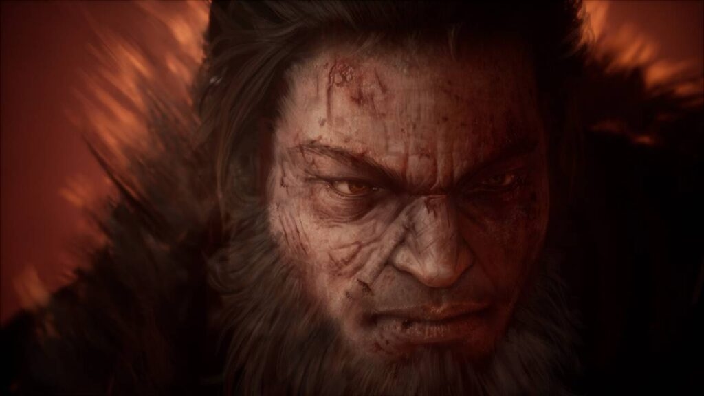 Nahaufnahme eines gezeichneten Kriegers aus The Relic: First Guardian in einer düsteren Fantasy-Szene