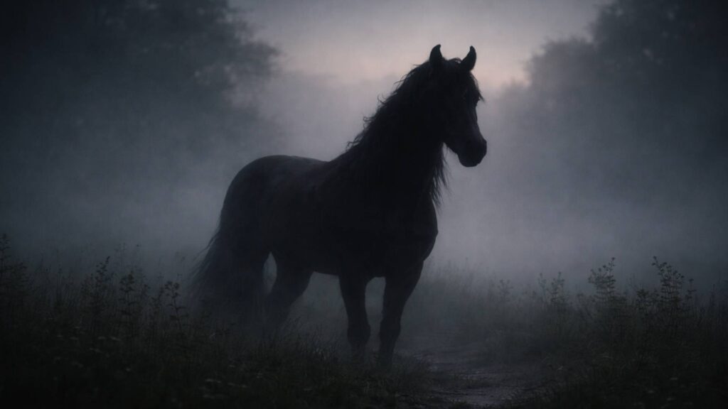 Unscheinbares Pferd im Nebel als Sinnbild für ein frühes Reittier in Kingdom Come: Deliverance II