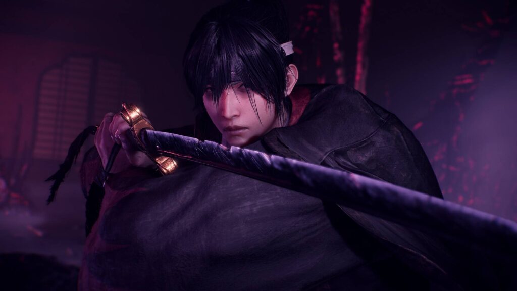 Krieger mit gezogenem Katana in düsterer Szene aus Nioh 3