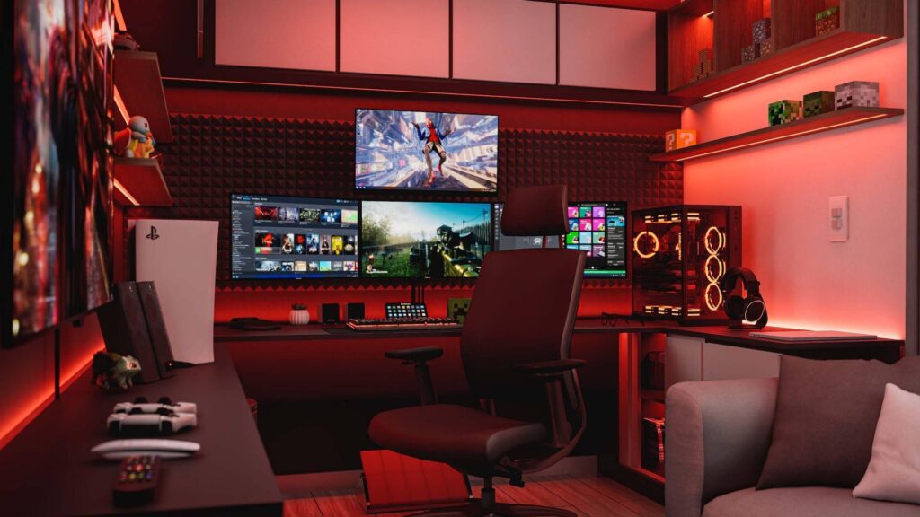 PS5 an einem Gaming-Setup mit Fernseher und Monitor – 120-Hz-Einstellungen prüfen