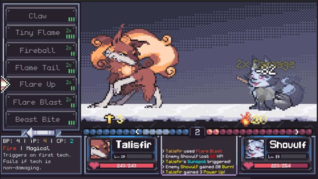 Pixelart-Kampf zwischen Kreaturen in Anode Heart