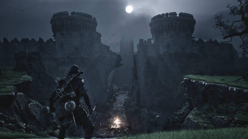 Krieger vor Burgtor bei Nacht in Mortal Shell 2