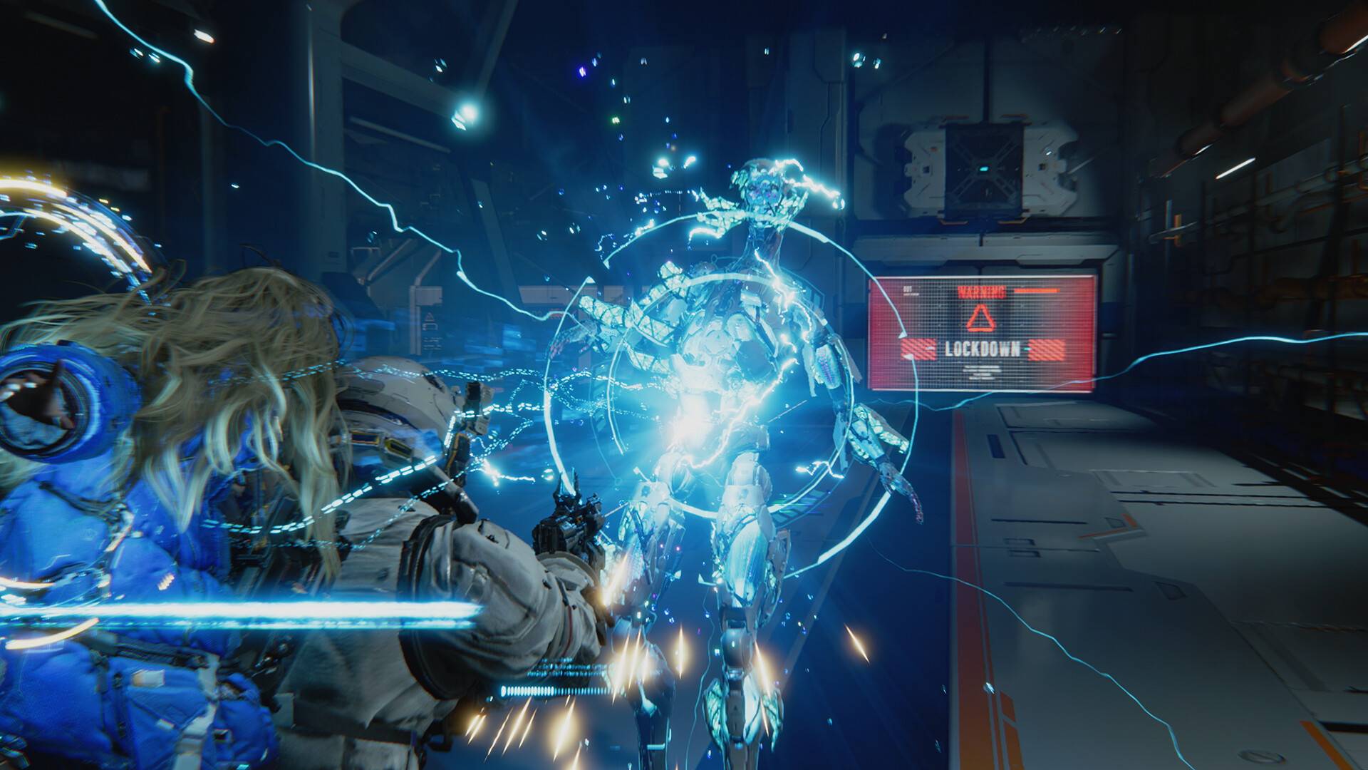 Pragmata Gameplay zeigt Kampf gegen Roboter mit elektrischem Hack-System und futuristischer Technik