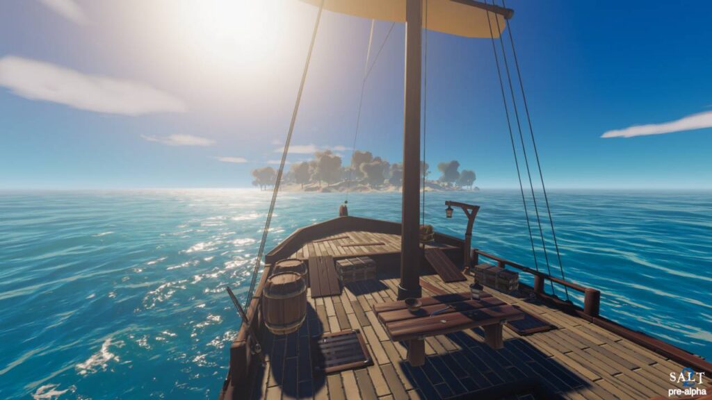 Die besten Piratenspiele 2026 zeigen Salt 2 mit ruhiger Segelfahrt über das offene Meer in Richtung Insel
