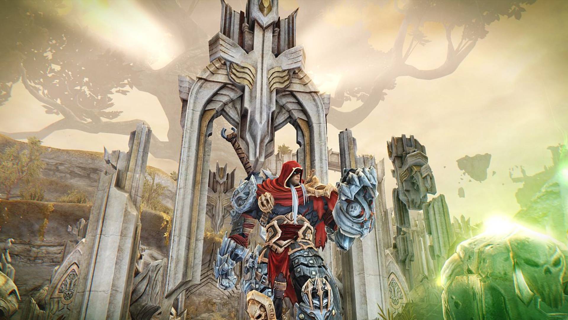 Krieg steht in Darksiders Warmastered Edition vor einer monumentalen Ruine