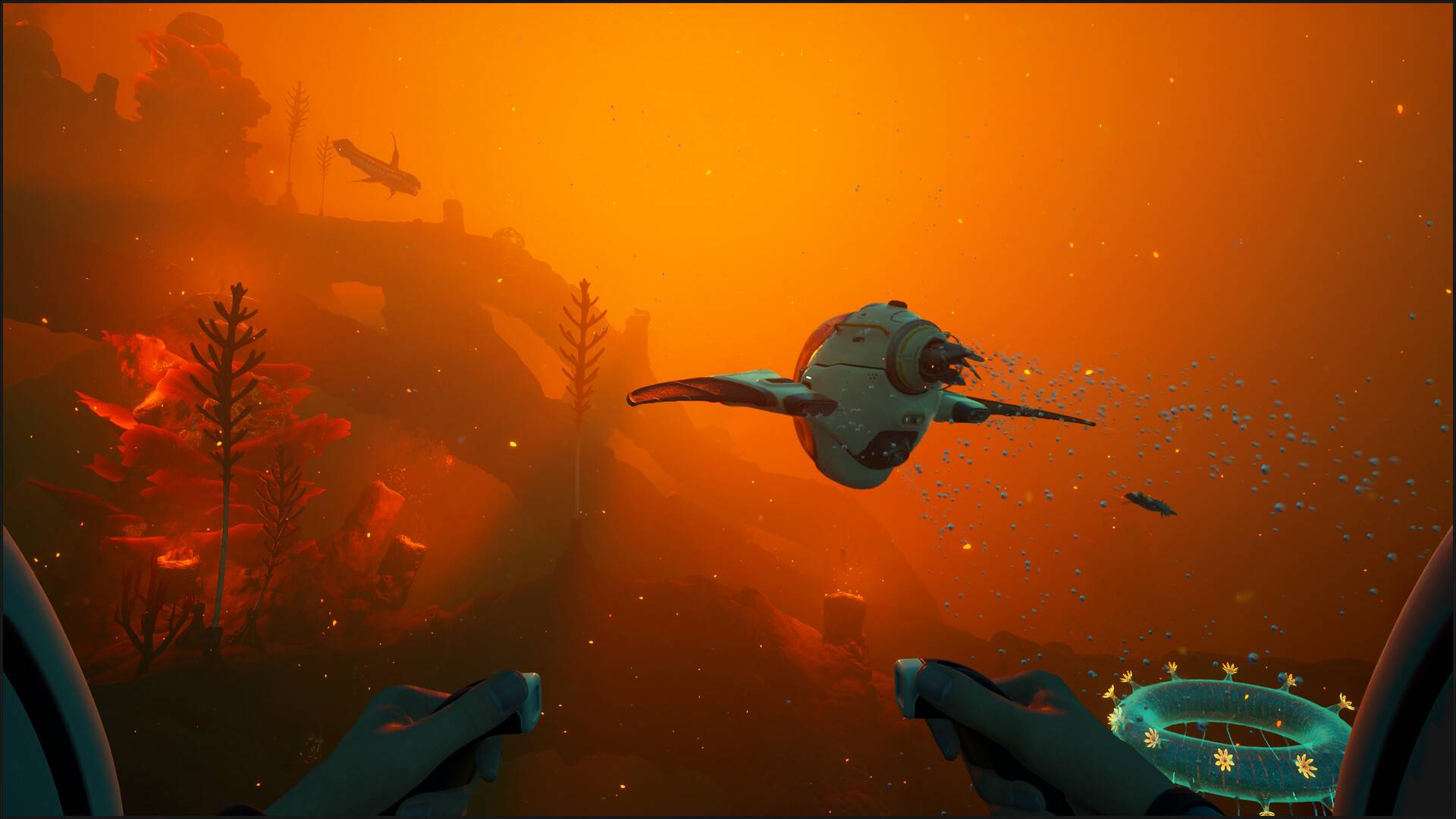 Subnautica 2 zeigt ein Unterwasser-Biom mit Fahrzeug während des Early Access