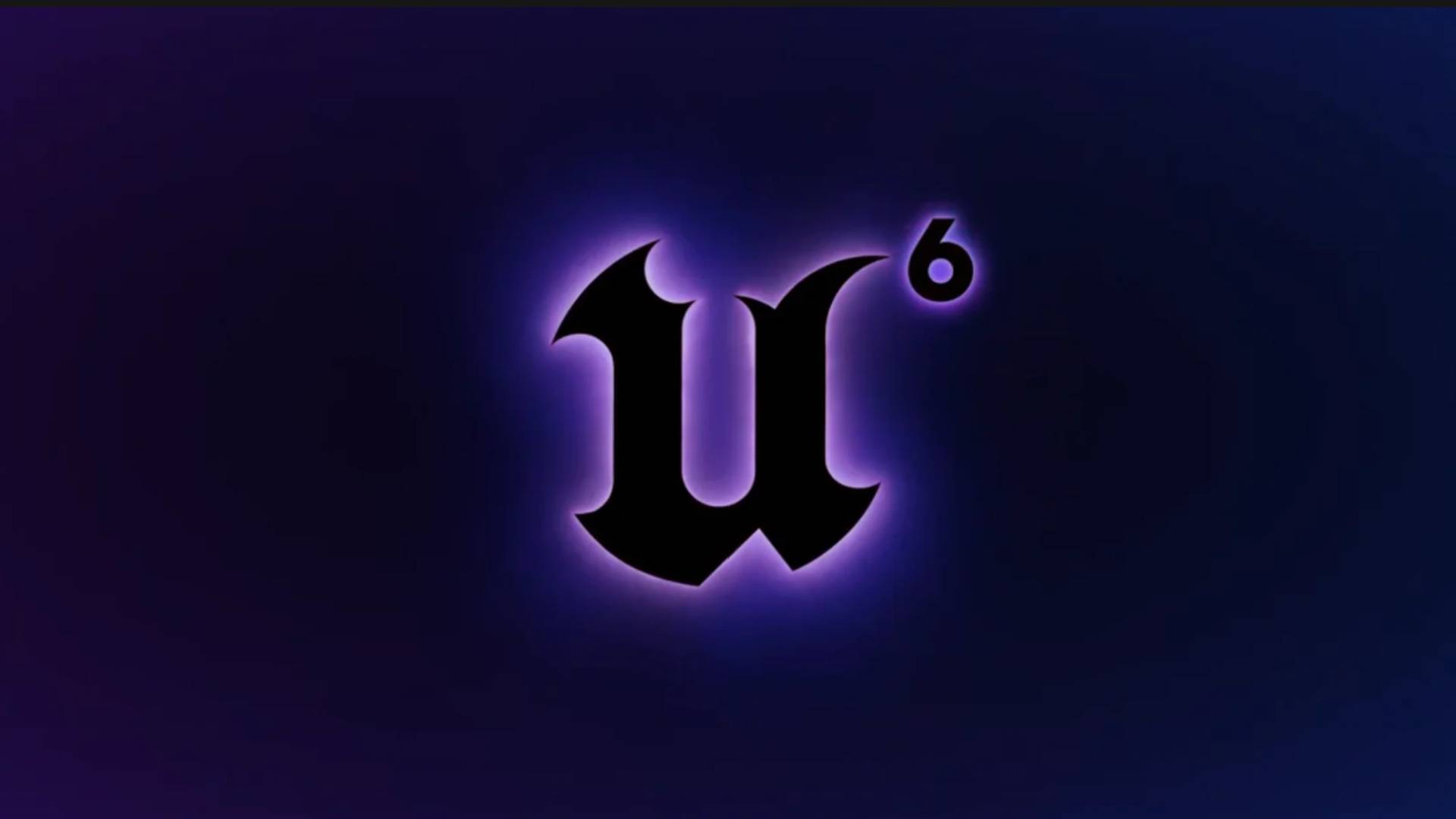 Unreal Engine 6 Logo vor dunklem Hintergrund mit violettem Lichtschein