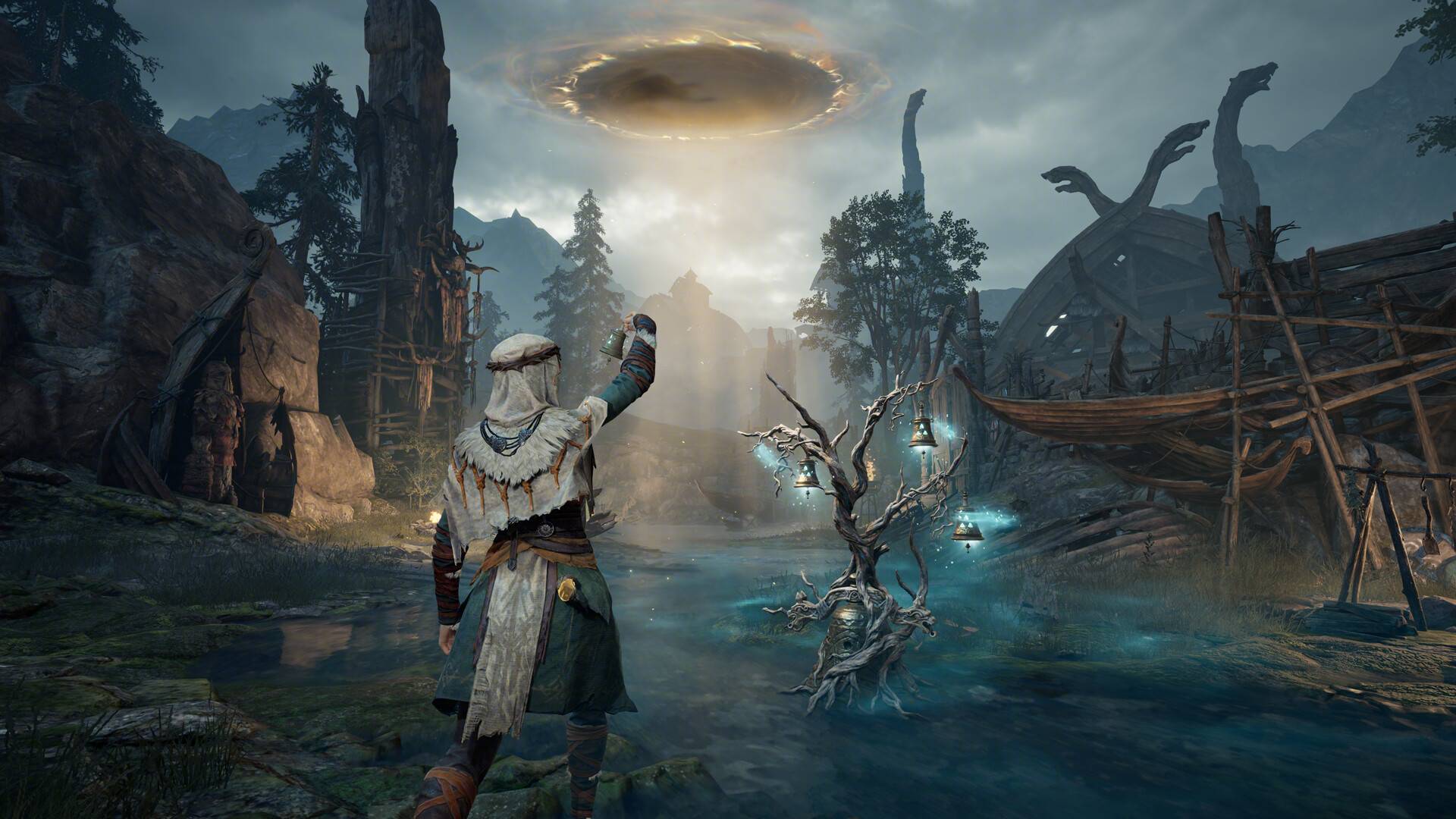 Mistfall-Hunter-Spieler beschwört am Seelenbaum ein Portal zur Extraktion.