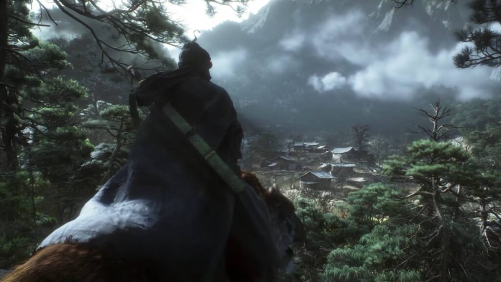 Black Myth: Zhong Kui mit Blick auf ein Bergdorf
