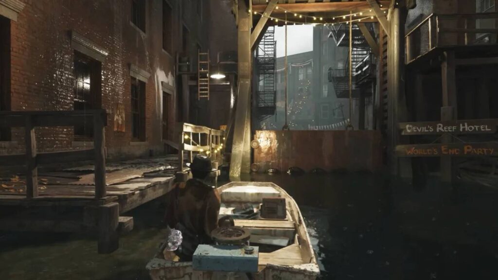 The Sinking City 2 vor dem Devil's Reef Hotel in Arkham