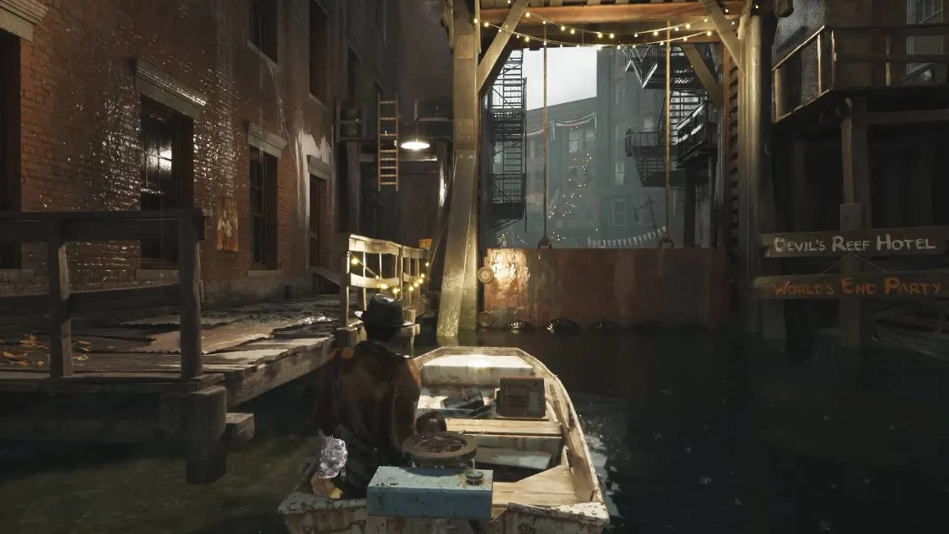 The Sinking City 2 vor dem Devil's Reef Hotel in Arkham