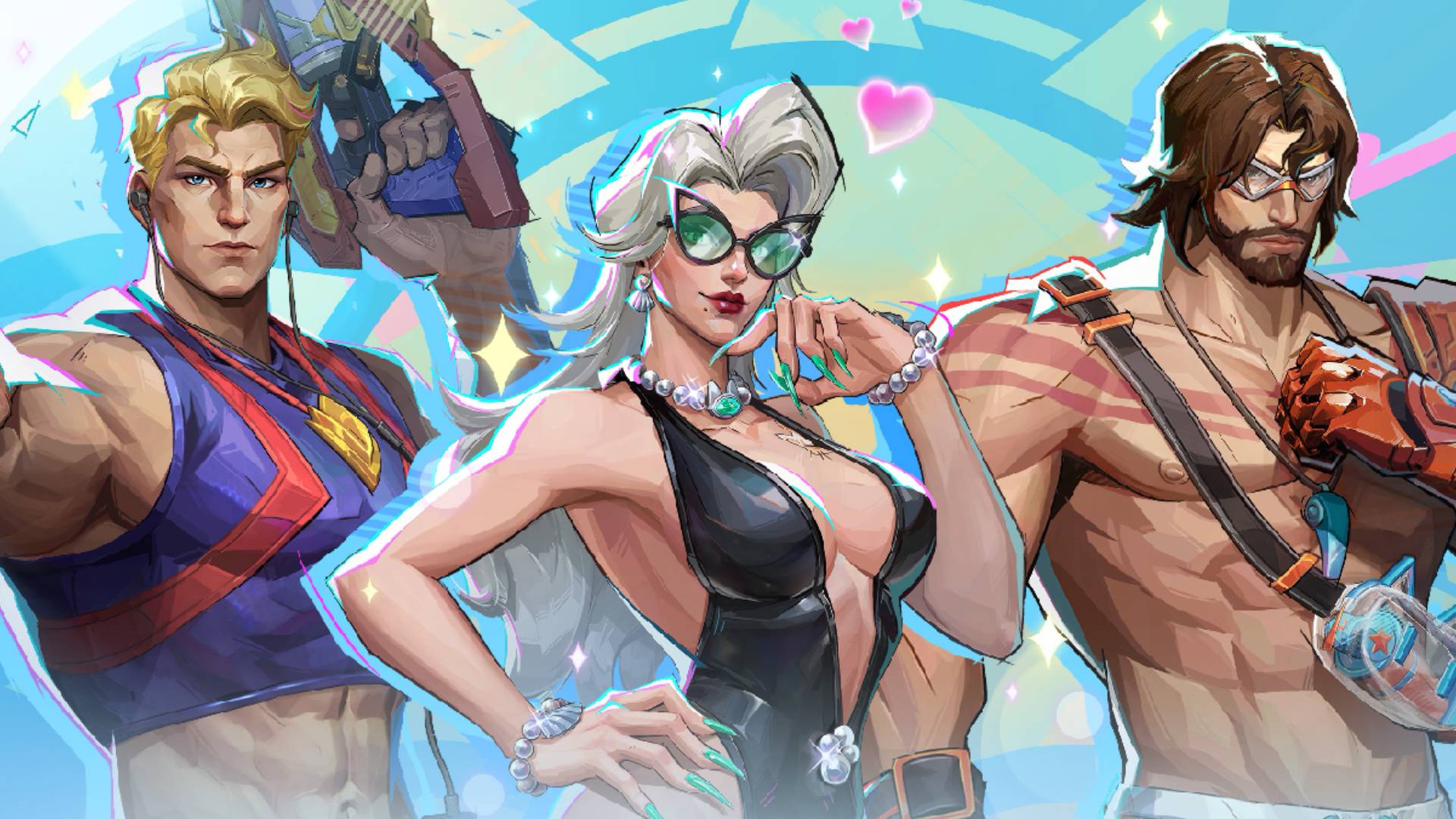 Marvel Rivals Star-Lord im Sommer-Outfit mit Black Cat und Winter Soldier