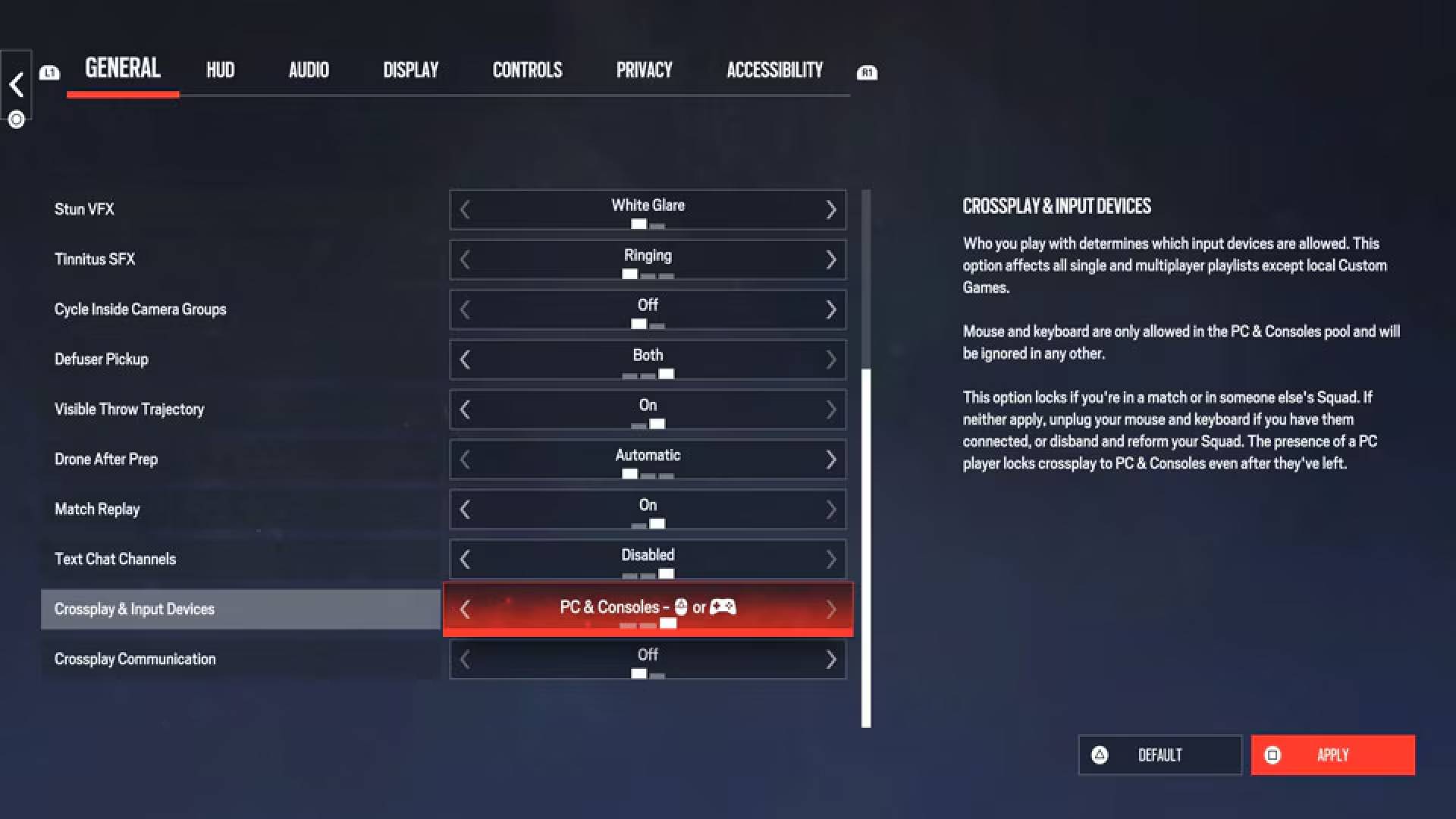 Crossplay- und Eingabegeräte-Einstellung für Maus und Tastatur in Rainbow Six Siege
