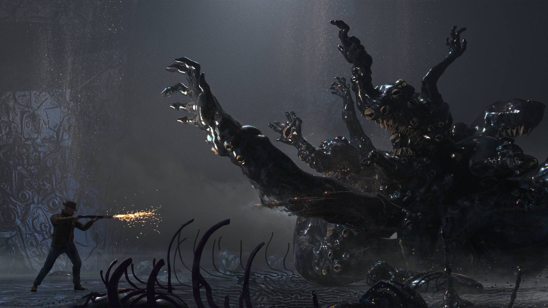 The Sinking City 2 mit Calvin im Kampf gegen einen Shoggoth