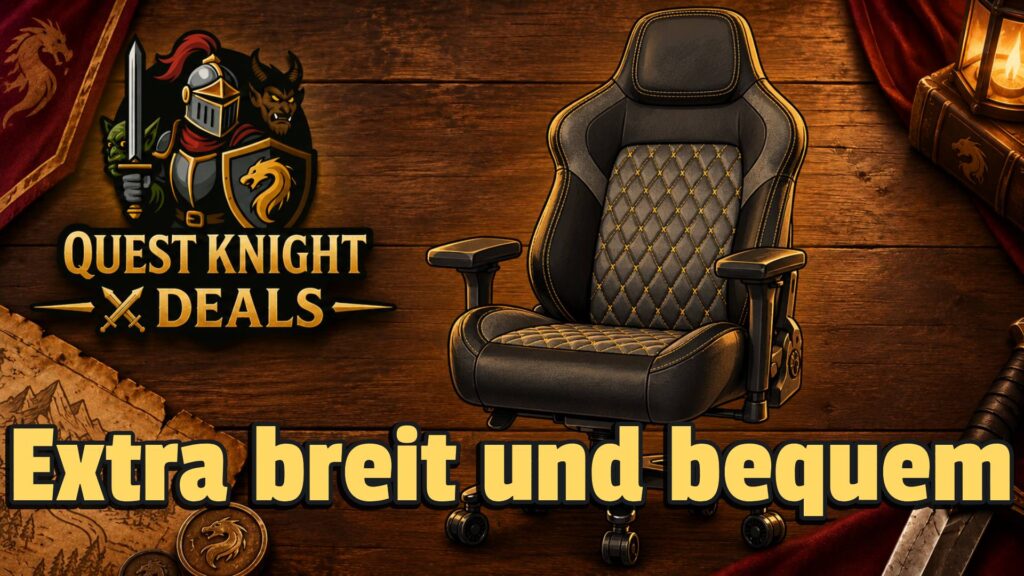 FANTASYLAB Gaming-Stuhl im Comic-Look vor Quest-Knight-Deals-Hintergrund