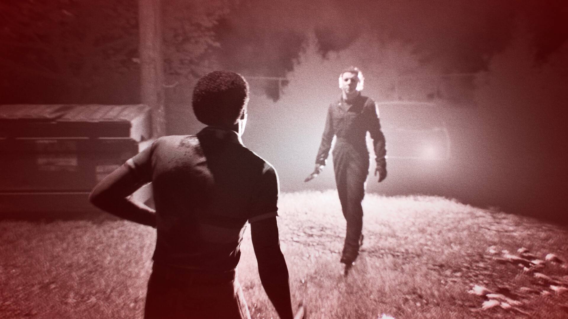Halloween The Game Michael Myers nähert sich einem verletzten Überlebenden mit einem Messer