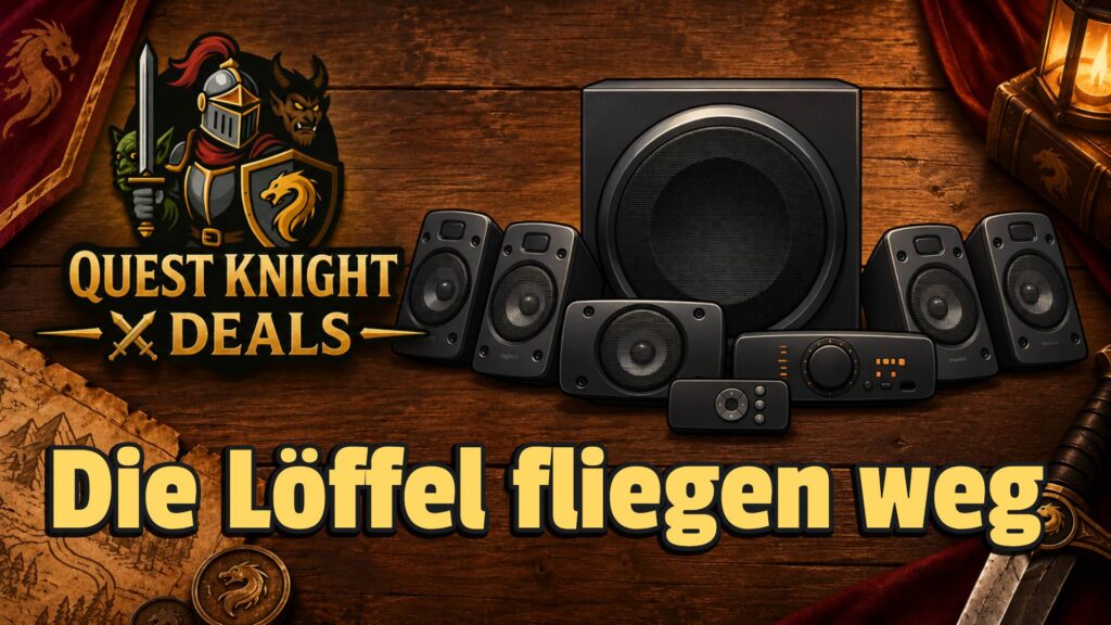 Logitech Z906 5.1-Soundsystem auf Quest-Knight-Deals-Hintergrund