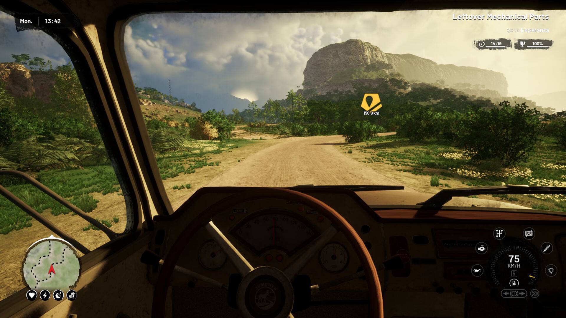 Road Truckers New Beginning Fahrt aus dem Lkw Cockpit über eine unbefestigte Straße