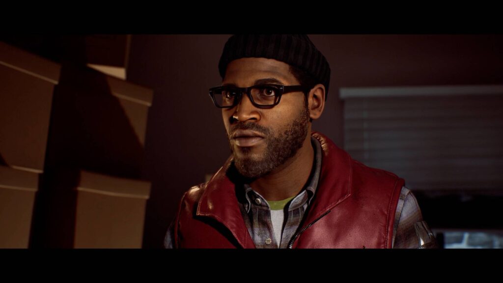 Silent Hill Townfall Protagonist mit Brille und roter Weste im Gespräch