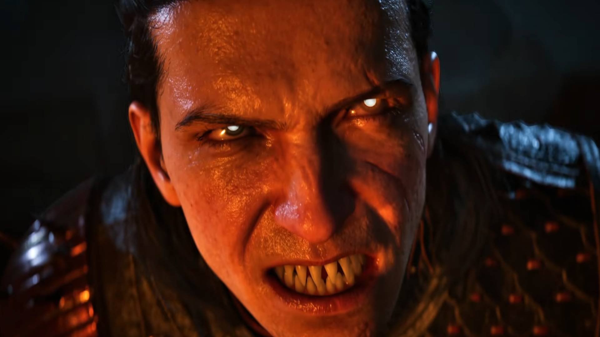 The Blood of Dawnwalker Coen als Vampir mit leuchtenden Augen und gefletschten Zähnen