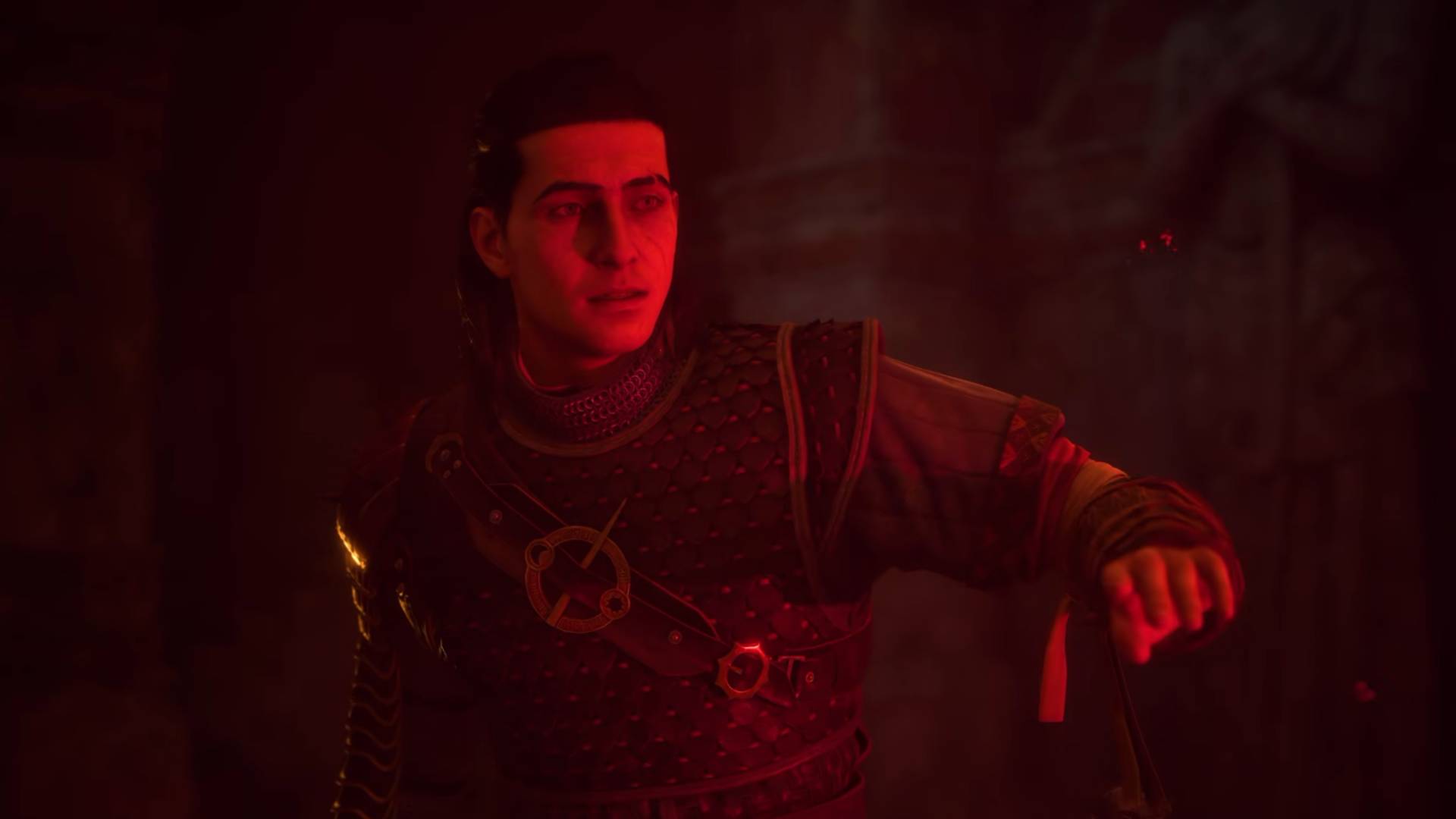The Blood of Dawnwalker Coen blickt überrascht zur Seite und streckt die Hand aus