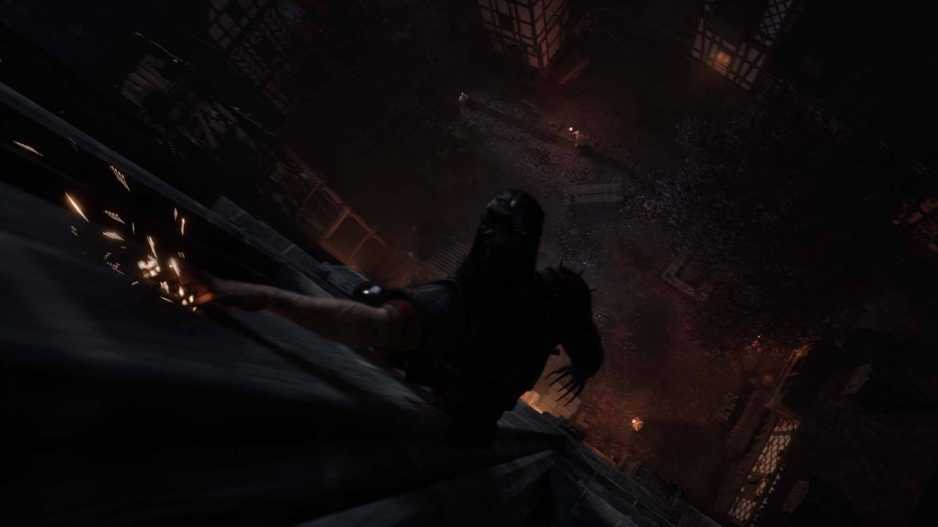 The Blood of Dawnwalker Coen nutzt nachts eine Vampirfähigkeit an einer Gebäudewand