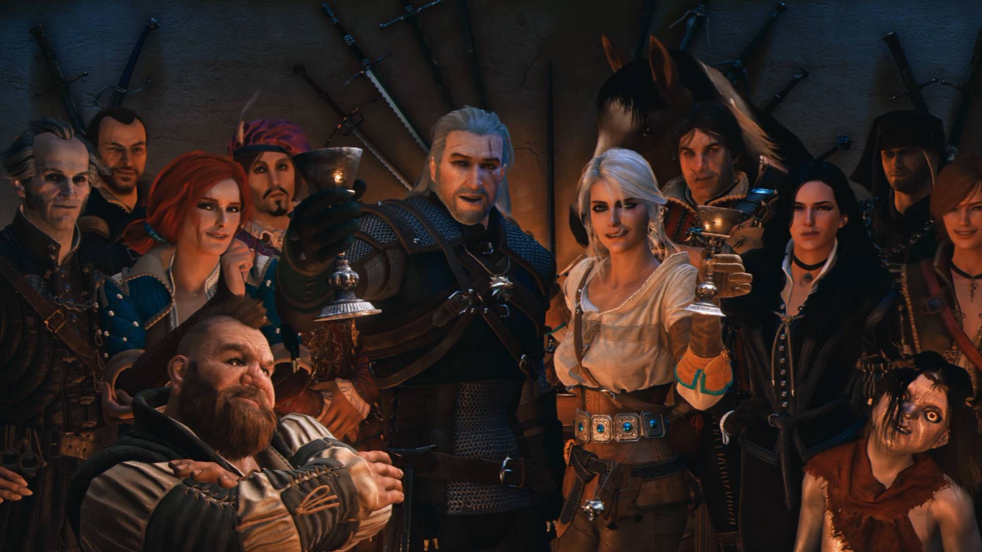 The Witcher 3 Rittersporn feiert gemeinsam mit Geralt, Ciri und ihren Freunden