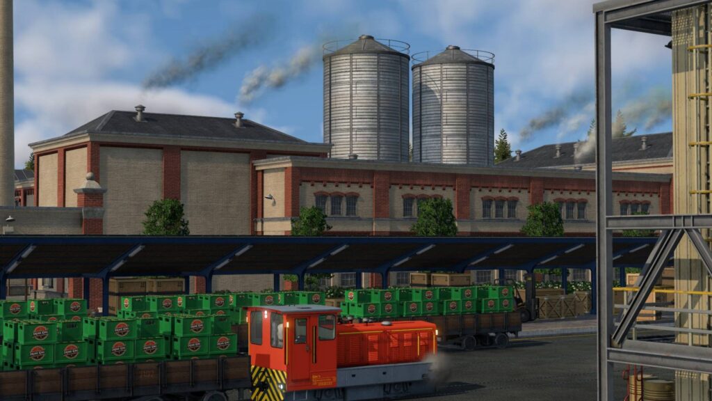 Transport Fever 3 Industrie mit Güterwagen und gelagerten Waren