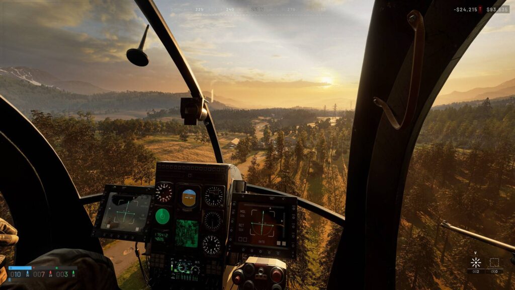 WARDOGS Hubschrauber aus dem Cockpit über der Landschaft