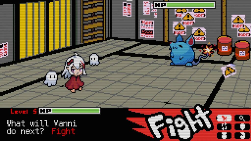 Yami Kids Mädchen mit zwei Geistern kämpft gegen ein blaues Monster