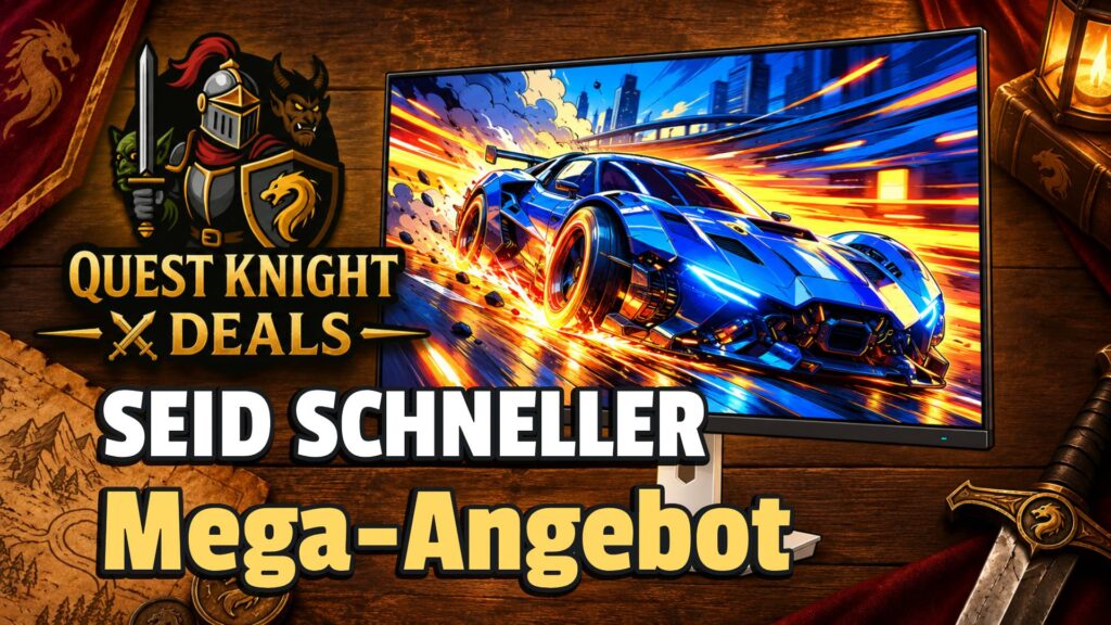 Quest Knight Deals mit Gaming-Monitor und Rennwagenmotiv