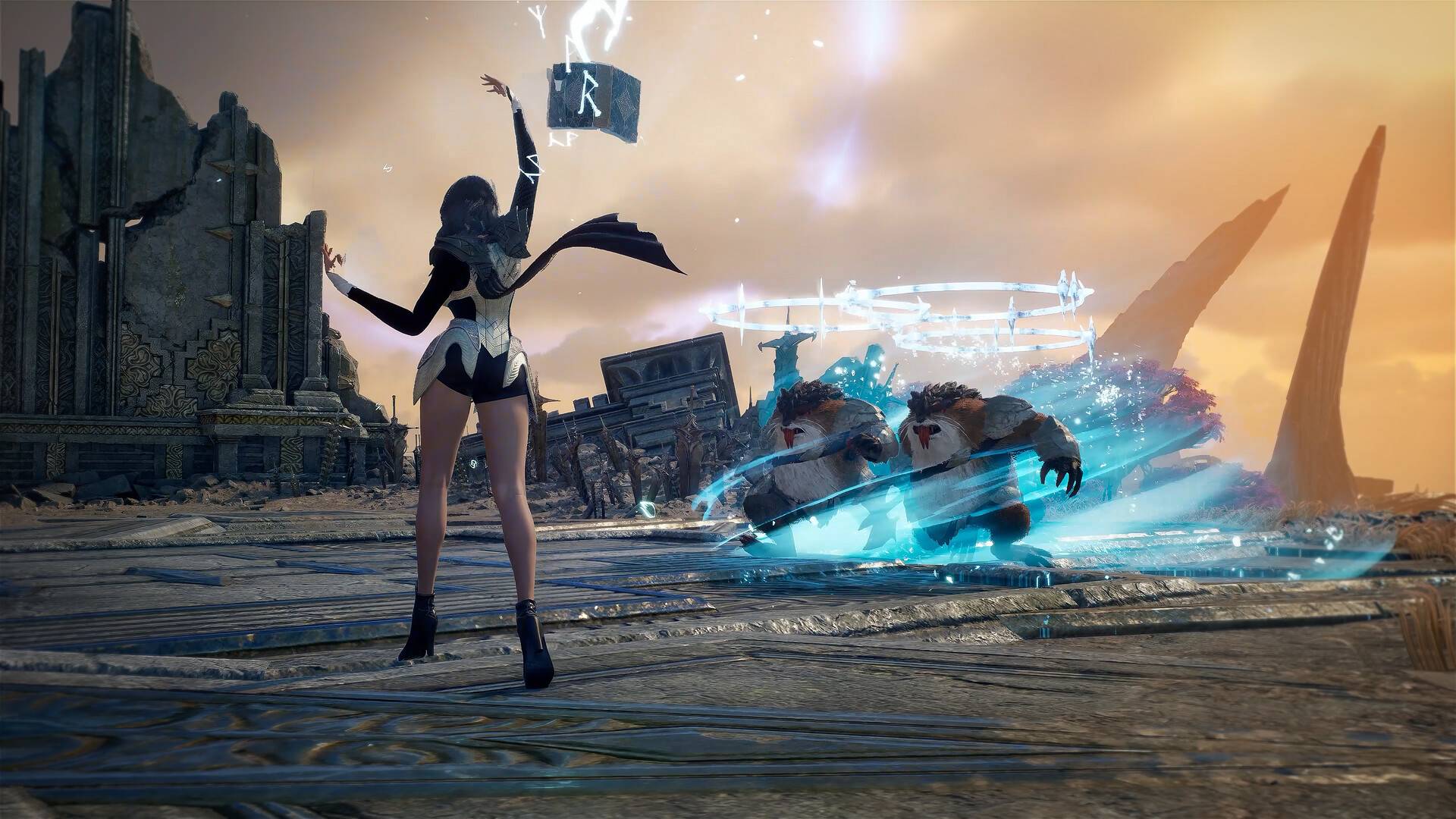 AION 2 Magierin kämpft gegen mehrere Monster