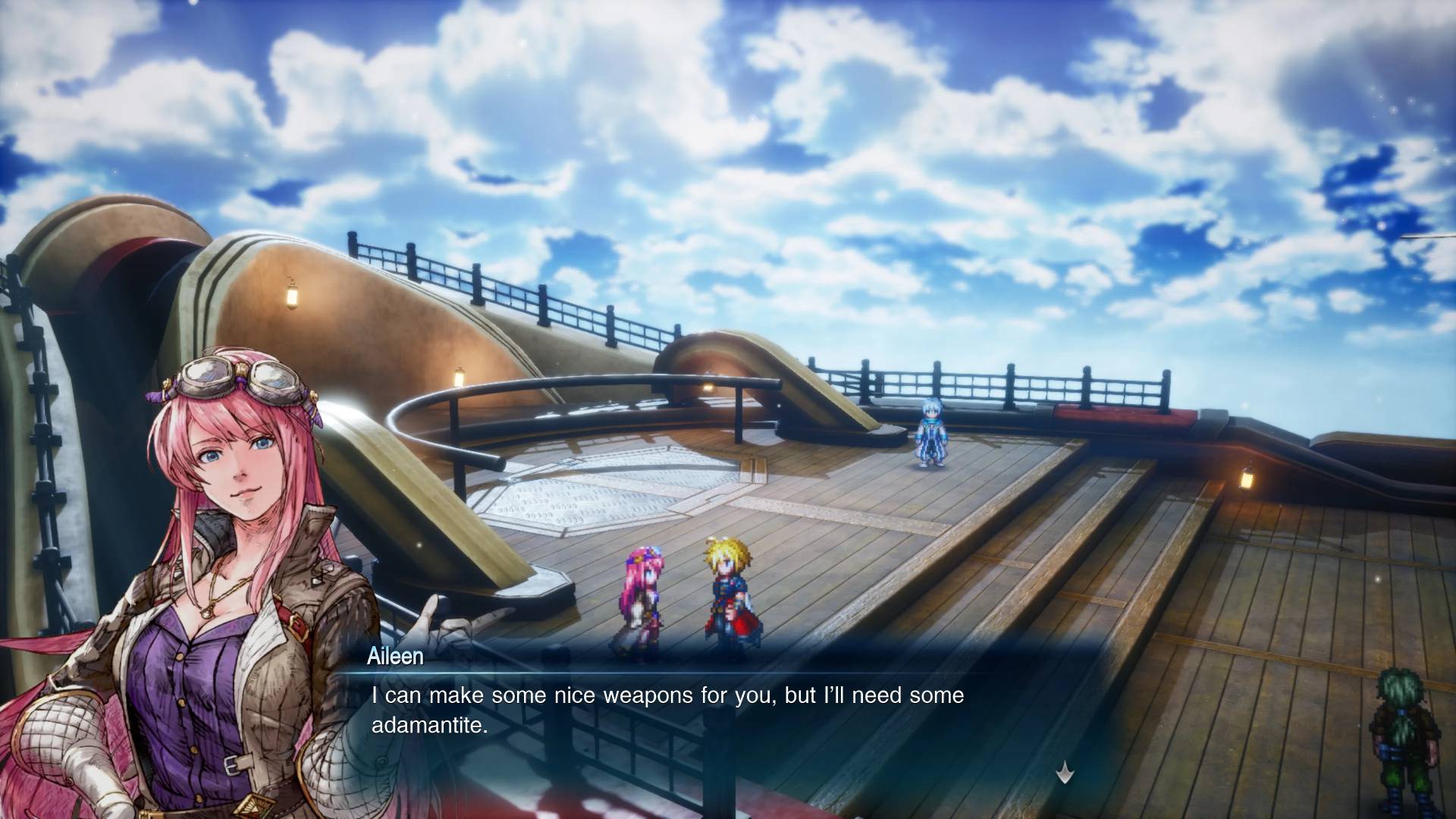 Aileen erklärt in Final Fantasy Resonance, dass sie für neue Waffen Adamantit benötigt.