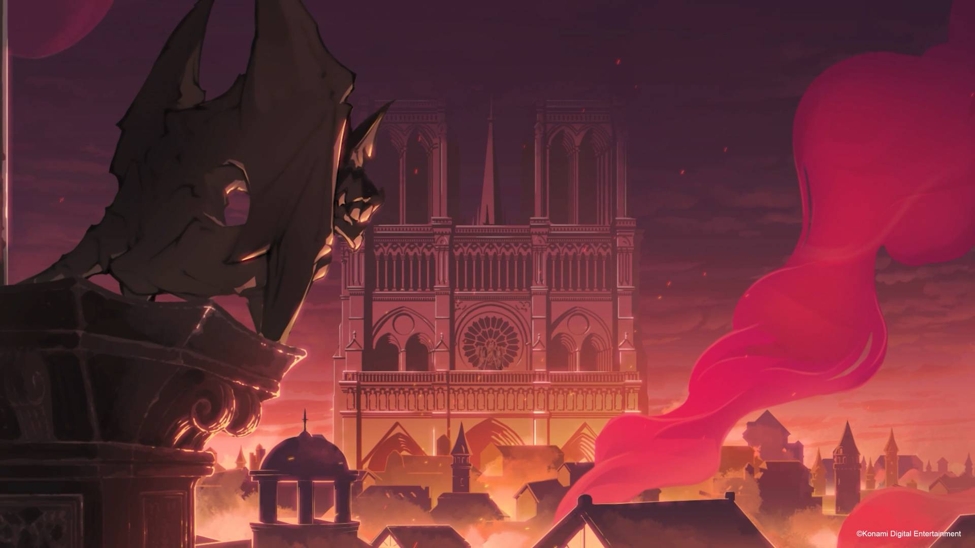 Notre-Dame bei rotem Himmel in Castlevania: Belmont’s Curse