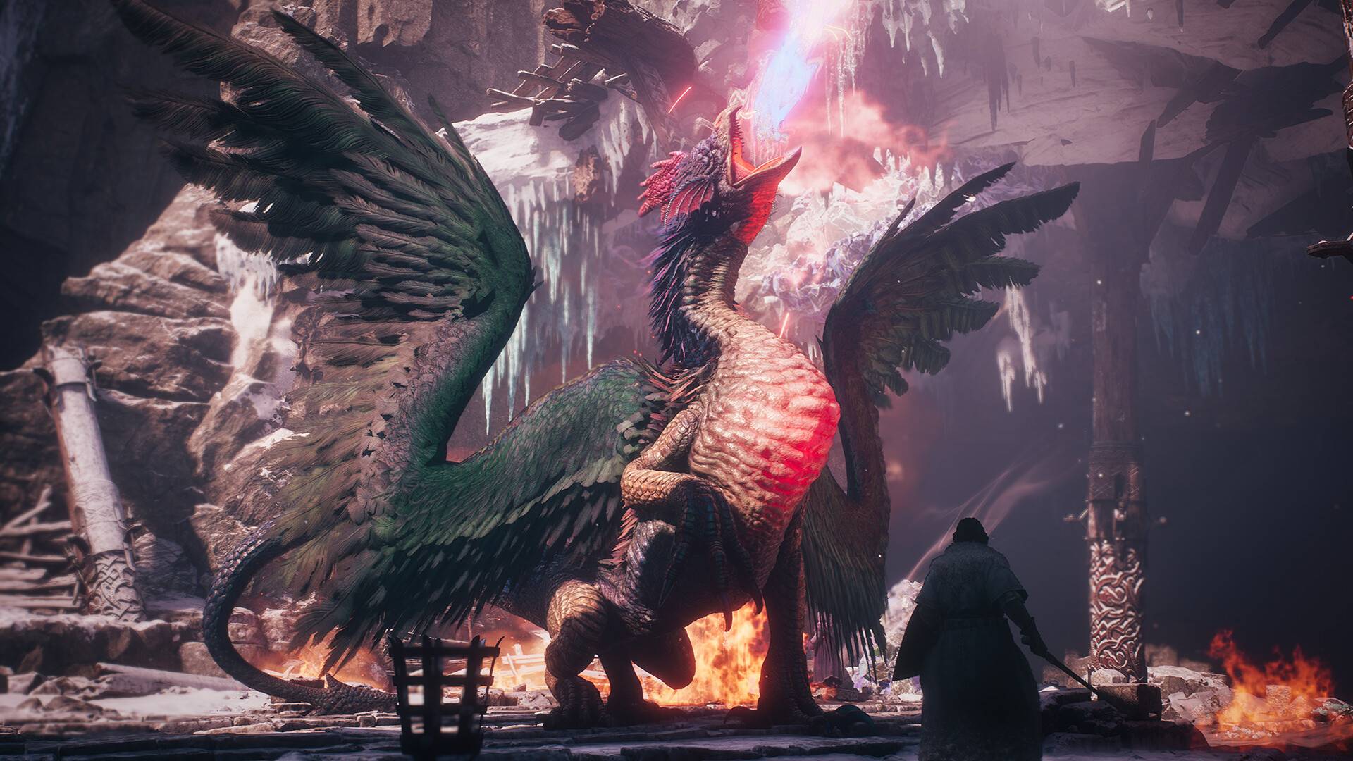 Dragon's Dogma 2 Dark Arisen Gagana mit leuchtendem Kehlsack in einer Höhle