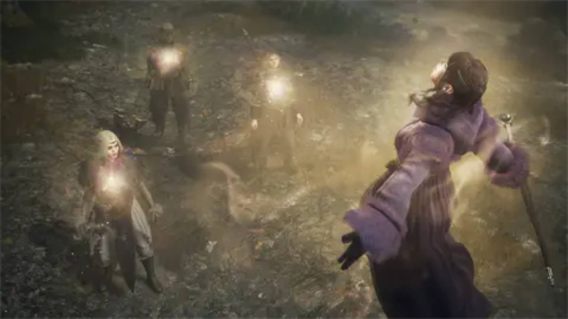 Dragon's Dogma 2 Dark Arisen Magierin wirkt einen leuchtenden Zauber vor ihren Begleitern