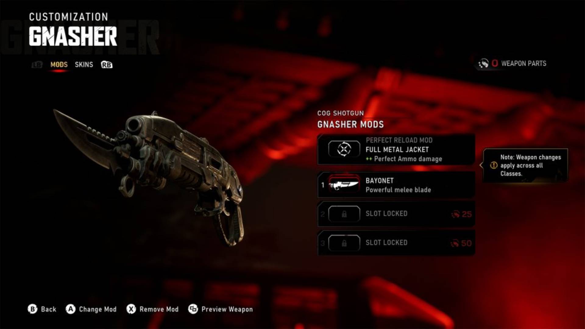 Gnasher mit gesperrten Waffen-Mod-Slots in Gears of War E-Day