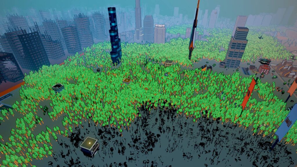 Heart of the Machine: Eine futuristische Großstadt wird von einem riesigen Wald überwuchert.