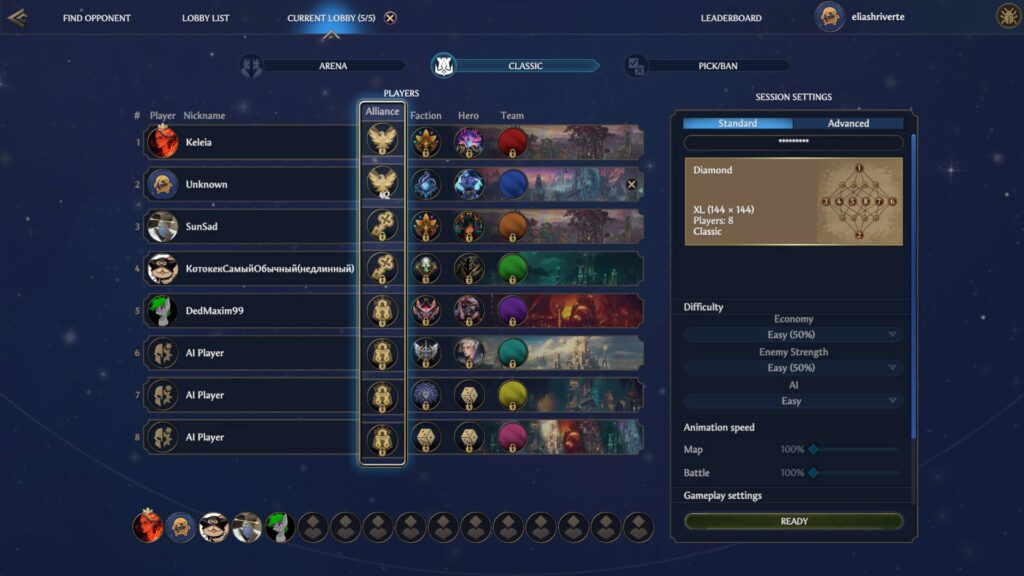 Heroes of Might and Magic Olden Era Lobby mit neuer Allianz-Auswahl