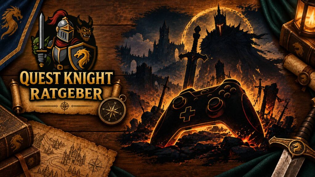 Die besten PC-Controller für Soulslikes 2026: Symbolischer Controller vor einem düsteren Fantasy-Boss.
