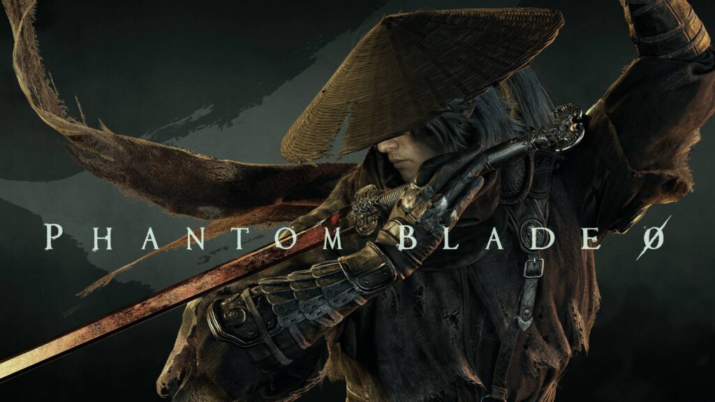 Bewaffneter Schwertkämpfer mit Strohhut und dunkler Kleidung zieht in Phantom Blade Zero seine Klinge.